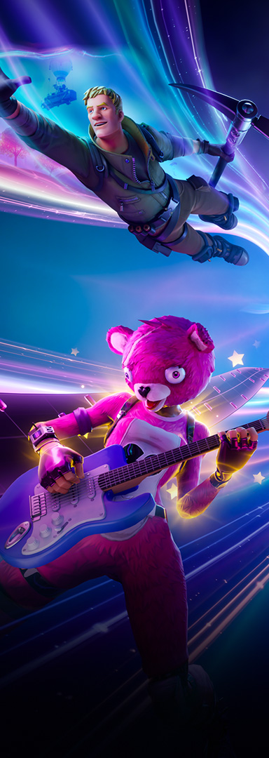 Postava ze hry Fortnite hledí vpřed a má na sobě nejnovější sezónní skin.