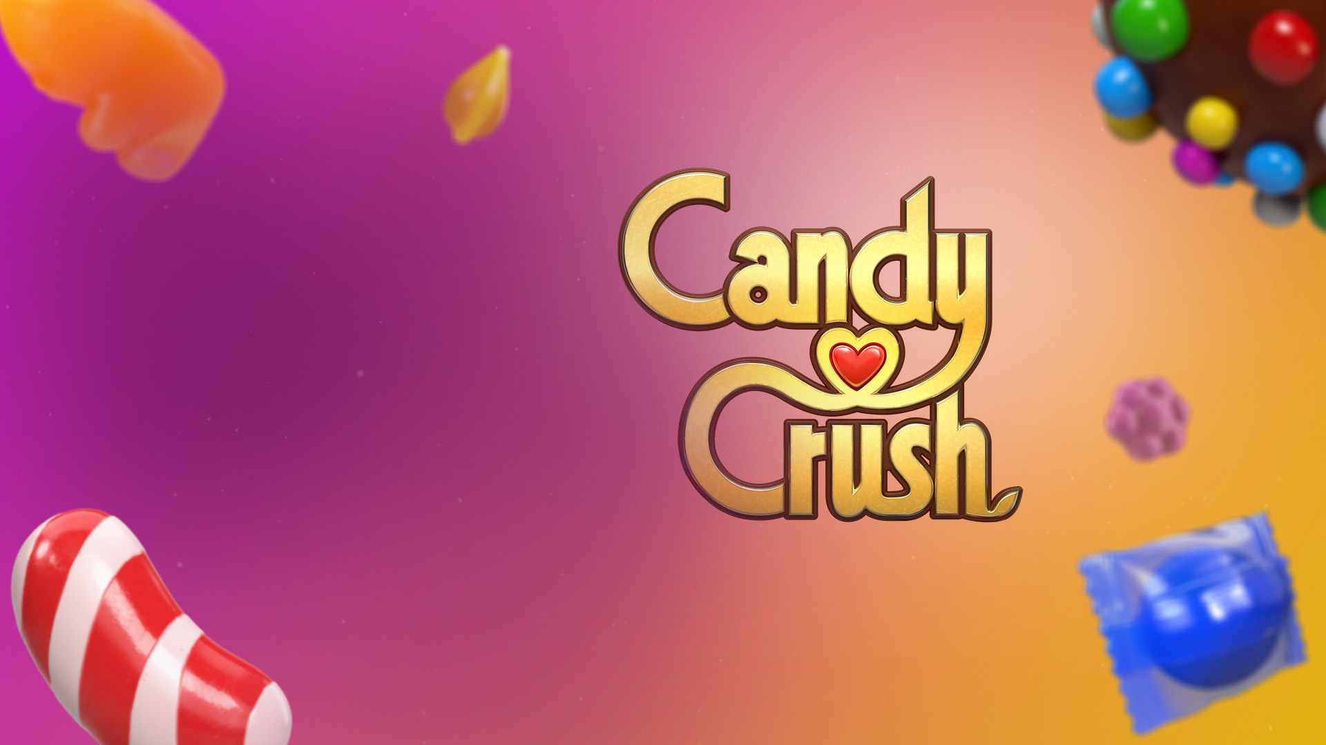 Kolem loga Candy Crush se vznáší několik kousků bonbónů.