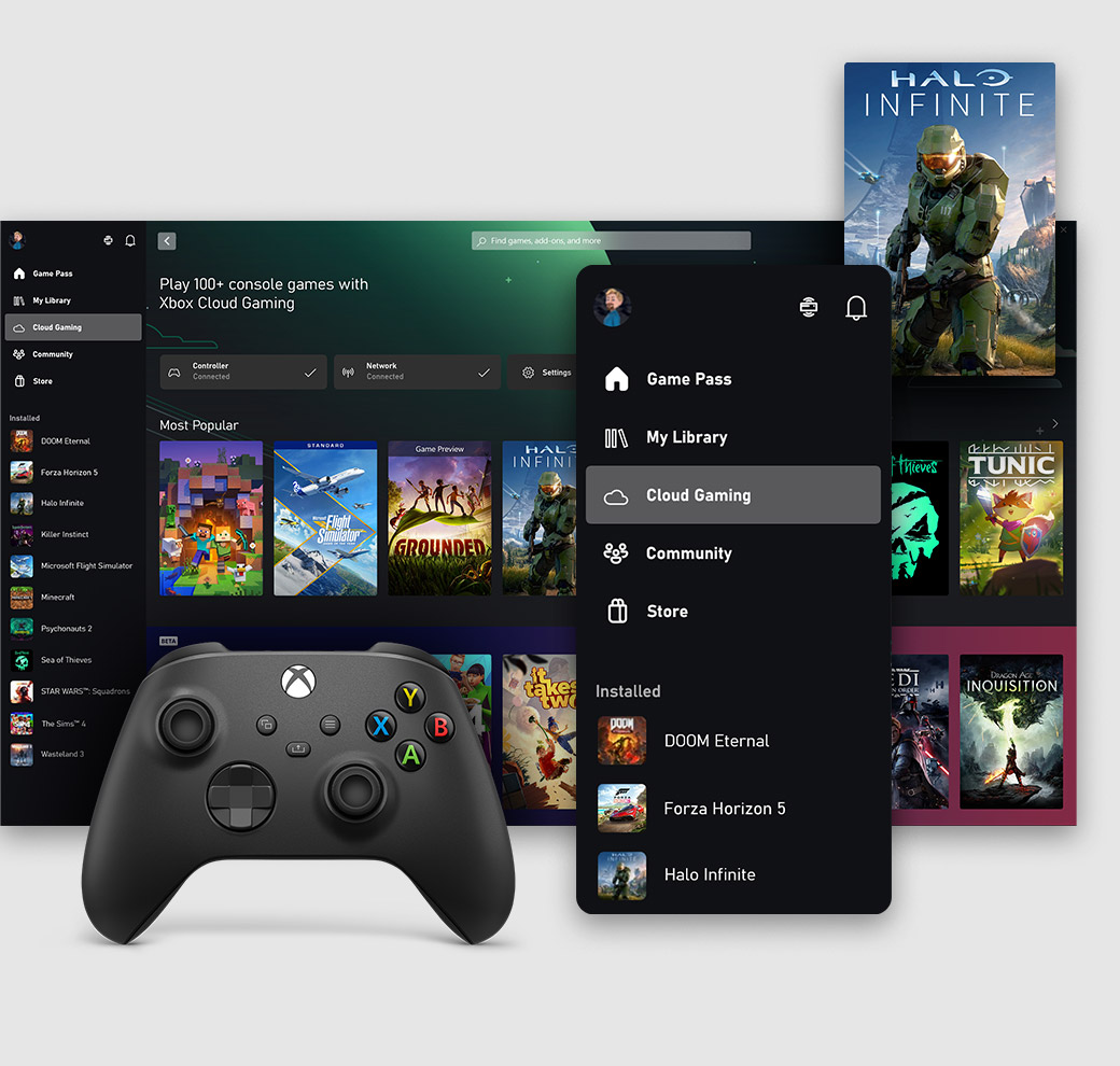 Xbox app on Windows PC user interface showing the Cloud Gaming tab.